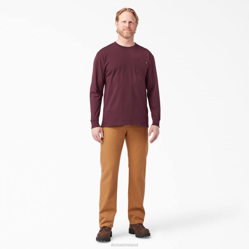 Dickies Men Long Sleeve Heavyweight T-Shirt Burgundy (BY) N80J602 Apparel
