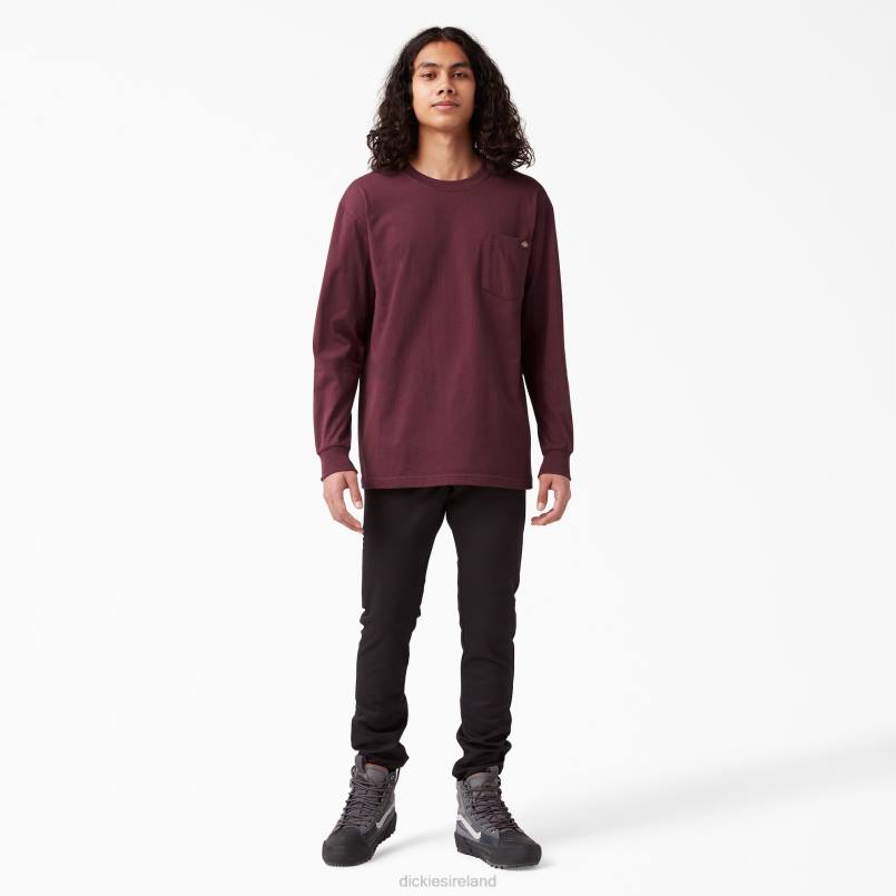Dickies Men Long Sleeve Heavyweight T-Shirt Burgundy (BY) N80J602 Apparel