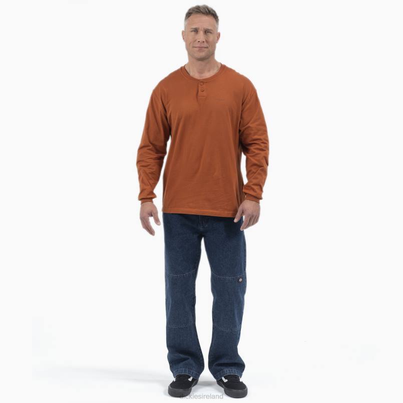Dickies Men Long Sleeve Henley T-Shirt Gingerbread Brown (IE) N80J807 Apparel