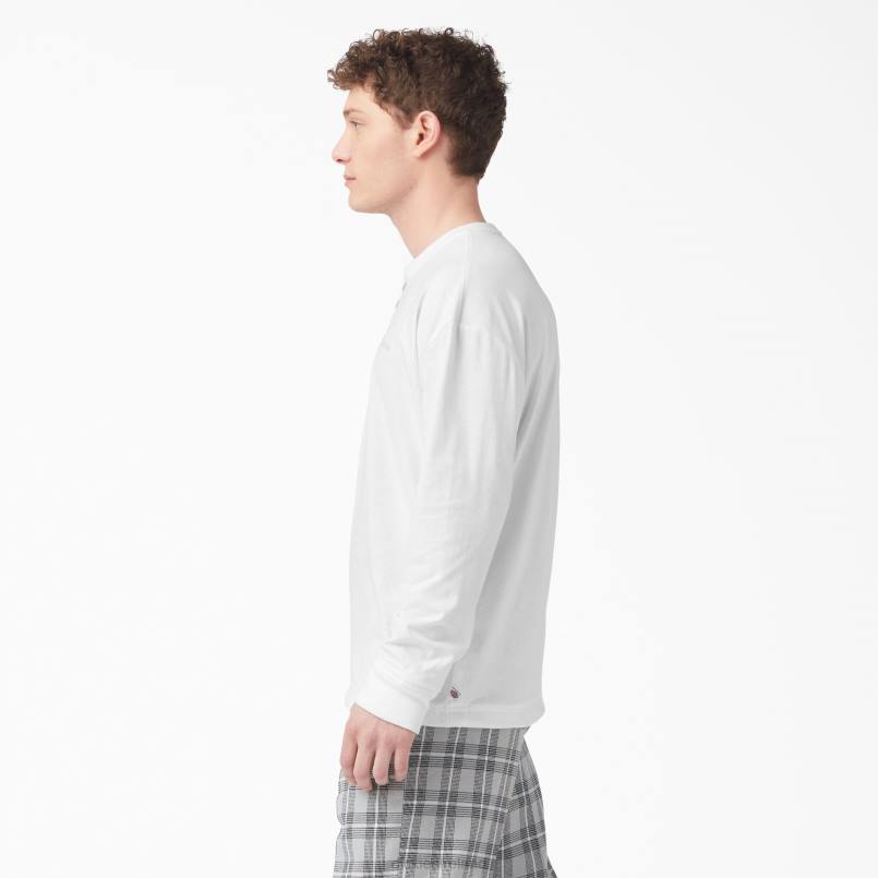 Dickies Men Long Sleeve Henley T-Shirt White (WH) N80J810 Apparel
