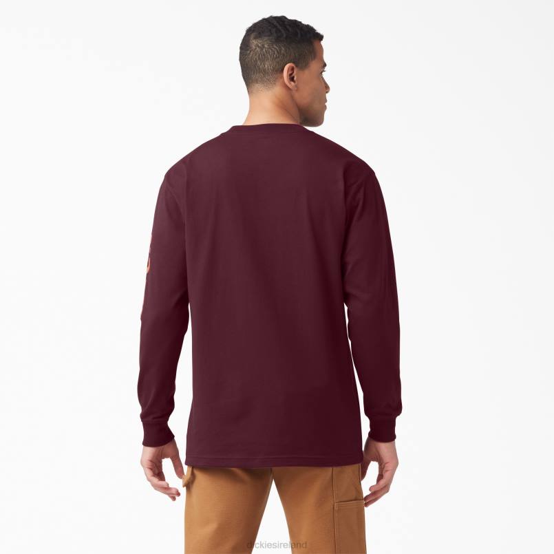 Dickies Men Long Sleeve Logo Graphic T-Shirt Burgundy (BY) N80J889 Apparel