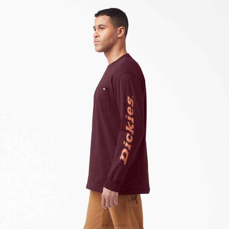 Dickies Men Long Sleeve Logo Graphic T-Shirt Burgundy (BY) N80J889 Apparel