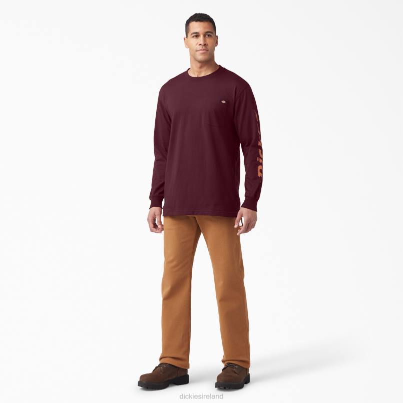 Dickies Men Long Sleeve Logo Graphic T-Shirt Burgundy (BY) N80J889 Apparel
