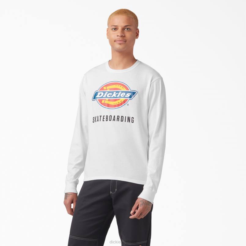 Dickies Men Skateboarding Logo Graphic Long Sleeve T-Shirt White (WH) N80J885 Apparel