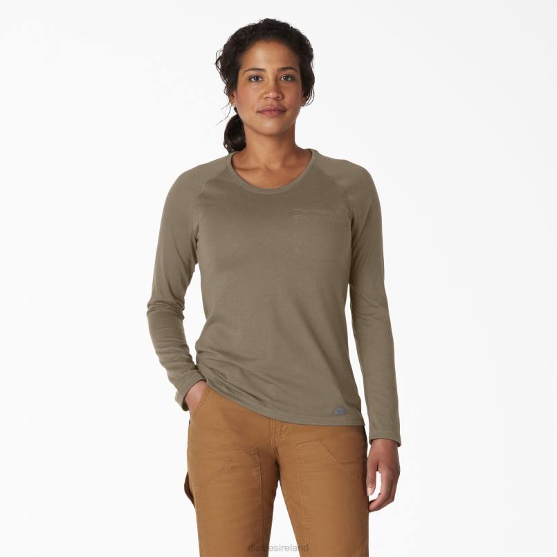 Dickies Women Cooling Long Sleeve T-Shirt Military Green Heather (MLD) N80J1637 Apparel