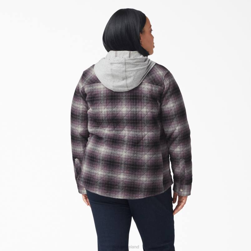 Dickies Women Plus Flannel Hooded Shirt Jacket Dusty Purple/Black Ombre Plaid (B1E) N80J2323 Apparel
