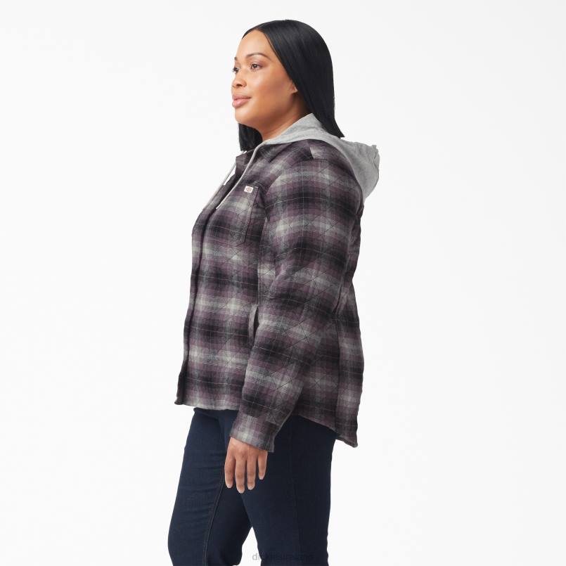 Dickies Women Plus Flannel Hooded Shirt Jacket Dusty Purple/Black Ombre Plaid (B1E) N80J2323 Apparel