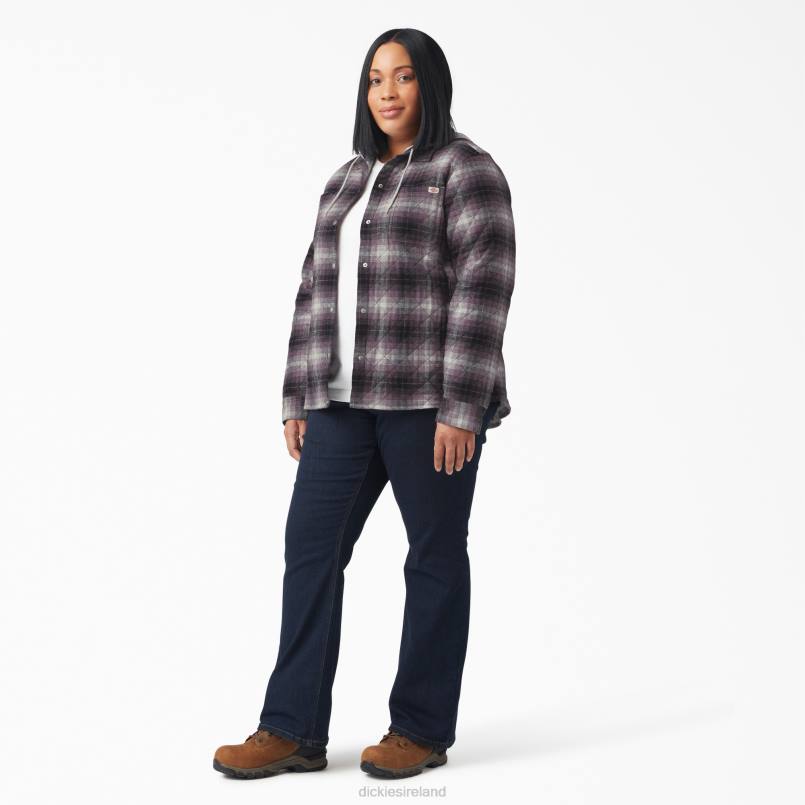 Dickies Women Plus Flannel Hooded Shirt Jacket Dusty Purple/Black Ombre Plaid (B1E) N80J2323 Apparel