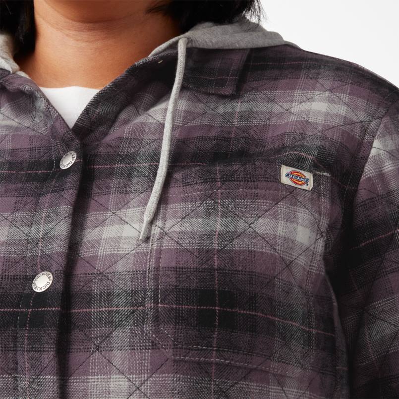 Dickies Women Plus Flannel Hooded Shirt Jacket Dusty Purple/Black Ombre Plaid (B1E) N80J2323 Apparel