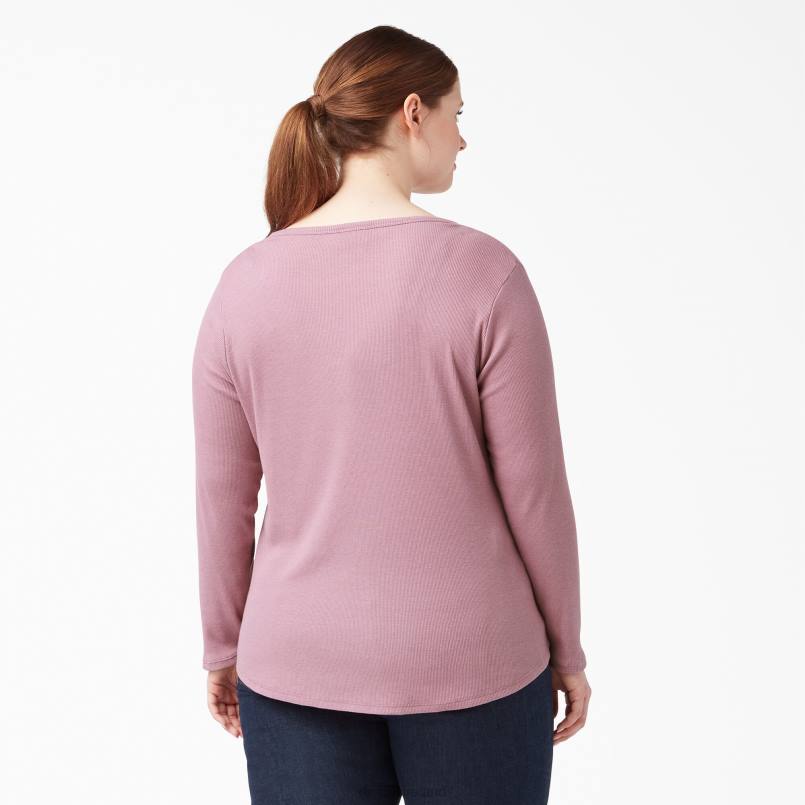 Dickies Women Plus Henley Long Sleeve Shirt Dusty Orchid (KDD) N80J2205 Apparel