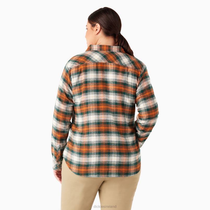 Dickies Women Plus Long Sleeve Plaid Flannel Shirt Forest/Copper Ombre Plaid (C1T) N80J2209 Apparel