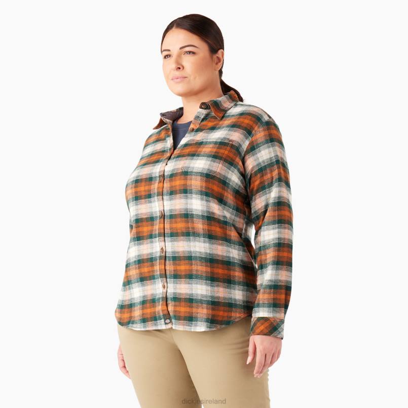 Dickies Women Plus Long Sleeve Plaid Flannel Shirt Forest/Copper Ombre Plaid (C1T) N80J2209 Apparel