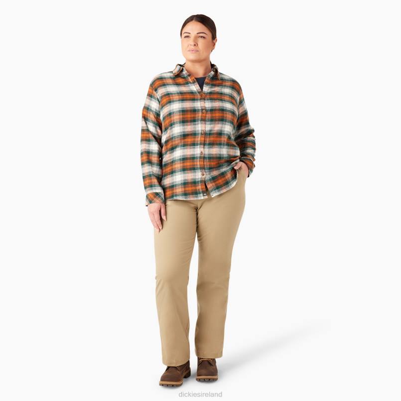 Dickies Women Plus Long Sleeve Plaid Flannel Shirt Forest/Copper Ombre Plaid (C1T) N80J2209 Apparel