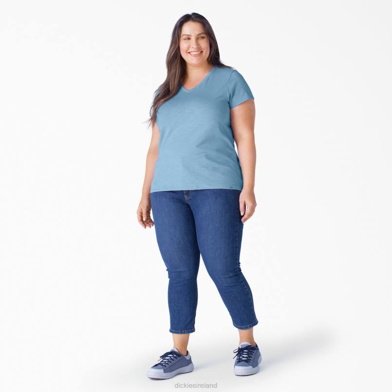 Dickies Women Plus Short Sleeve V-Neck T-Shirt Dusty Blue (DL) N80J2035 Apparel