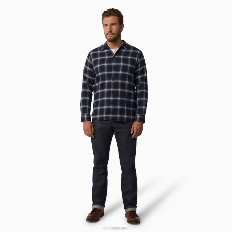 Dickies Men 1922 Long Sleeve Shirt Blue Plaid (BP) N80J932 Apparel