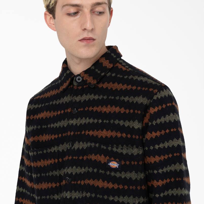 Dickies Men Falkville Long Sleeve Shirt Black/Military Green (BMN) N80J939 Apparel