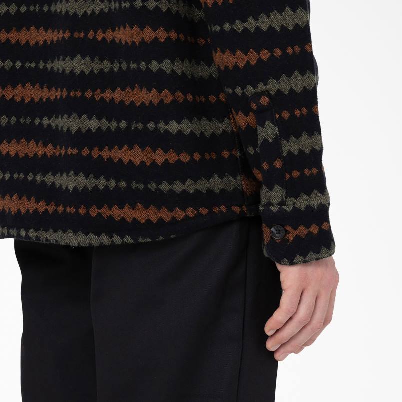 Dickies Men Falkville Long Sleeve Shirt Black/Military Green (BMN) N80J939 Apparel