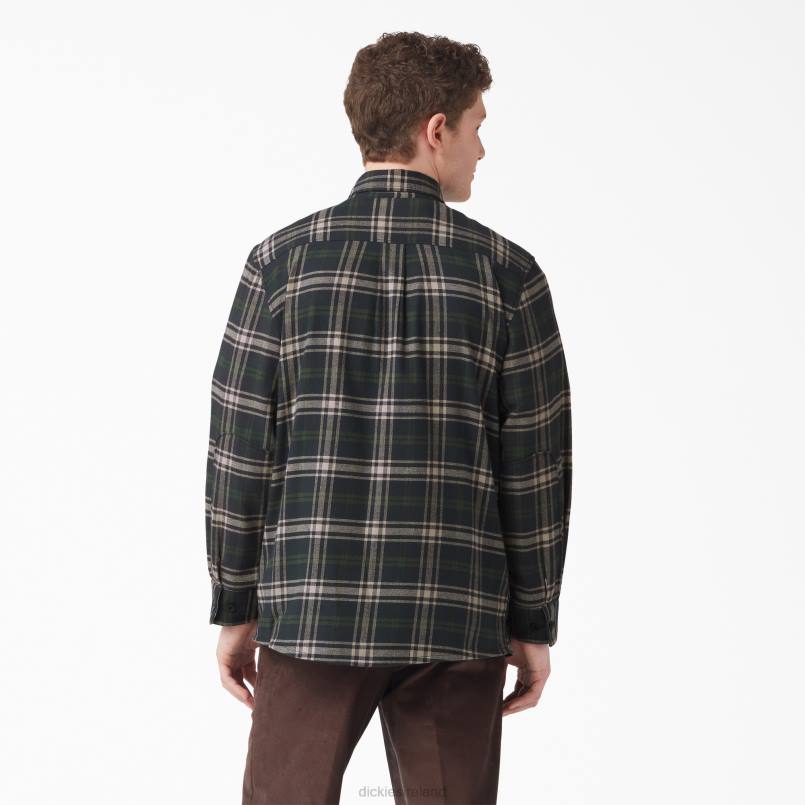 Dickies Men Long Sleeve Flannel Shirt Green/Black Plaid (NPG) N80J781 Apparel