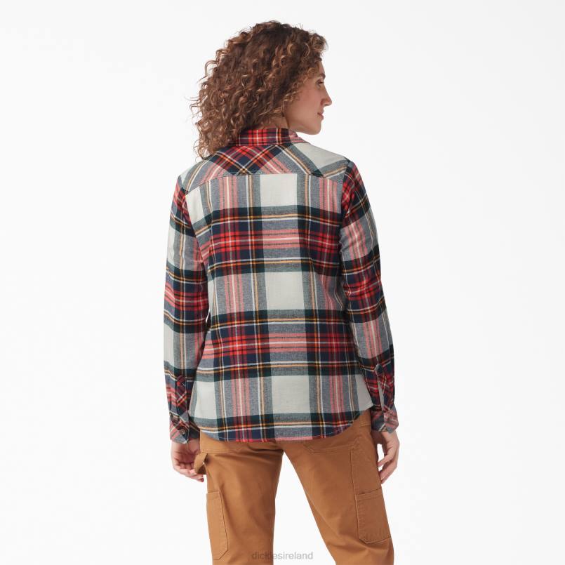 Dickies Women Long Sleeve Plaid Flannel Shirt Molten Lava Highland Plaid (B1L) N80J2206 Apparel