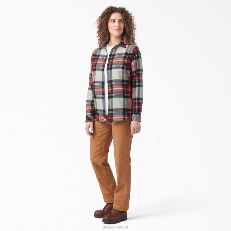 Dickies Women Long Sleeve Plaid Flannel Shirt Molten Lava Highland Plaid (B1L) N80J2206 Apparel