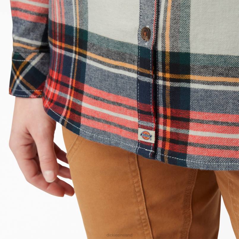 Dickies Women Long Sleeve Plaid Flannel Shirt Molten Lava Highland Plaid (B1L) N80J2206 Apparel