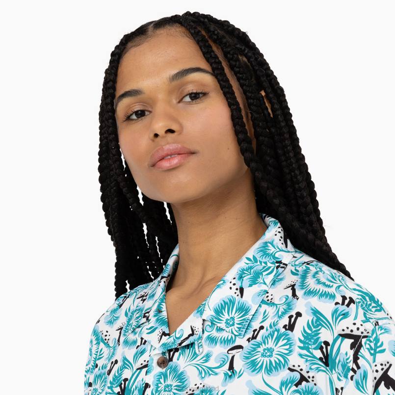 Dickies Women Roseburg Short Sleeve Shirt Blue Floral Print (GG2) N80J1993 Apparel