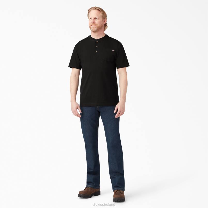 Dickies Men Short Sleeve Heavyweight Henley T-Shirt Black (BK) N80J635 Apparel