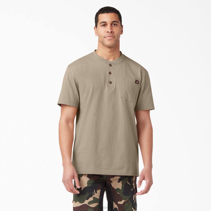 Dickies Men Short Sleeve Heavyweight Henley T-Shirt Desert Sand (DS) N80J638 Apparel