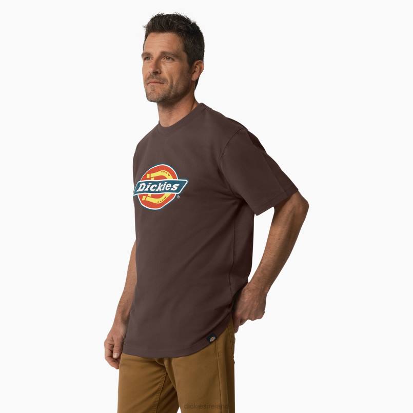 Dickies Men Short Sleeve Tri-Color Logo Graphic T-Shirt Chocolate Brown (CB) N80J708 Apparel
