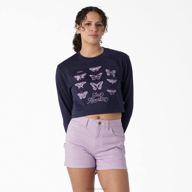 Dickies Women Butterfly Graphic Long Sleeve Cropped T-Shirt Ink Navy (IK) N80J2126 Apparel