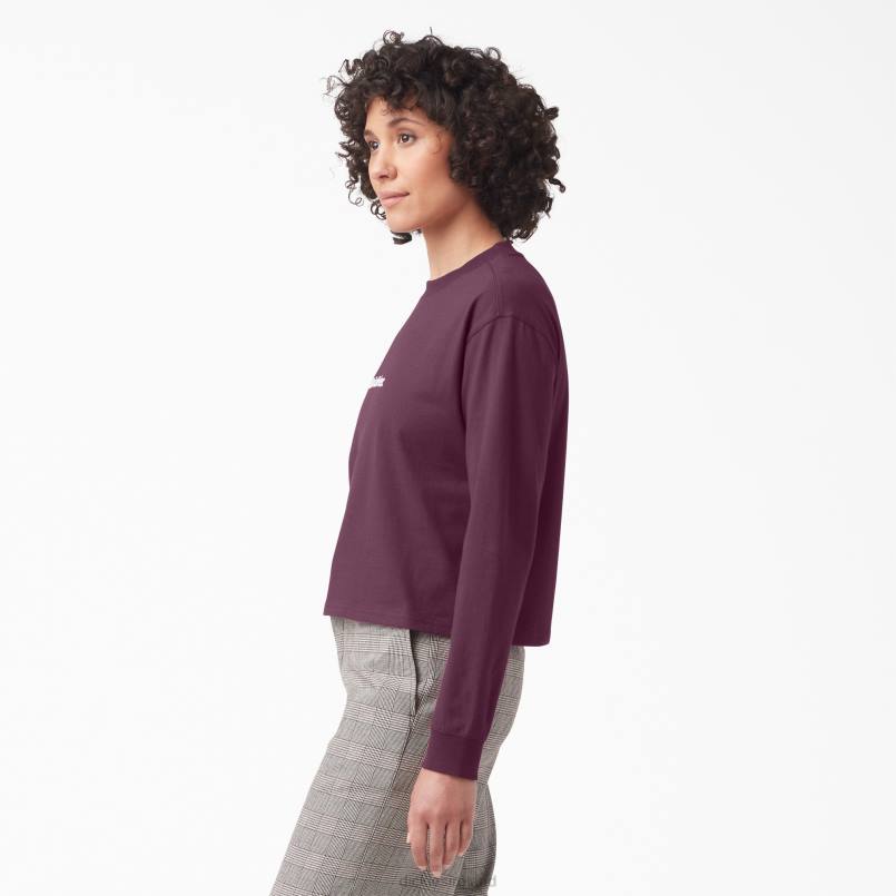 Dickies Women Loretto Long Sleeve Cropped T-Shirt Grape Wine (GW9) N80J2160 Apparel
