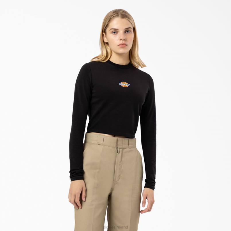 Dickies Women Maple Valley Logo Long Sleeve Cropped T-Shirt Black (KBK) N80J2052 Apparel