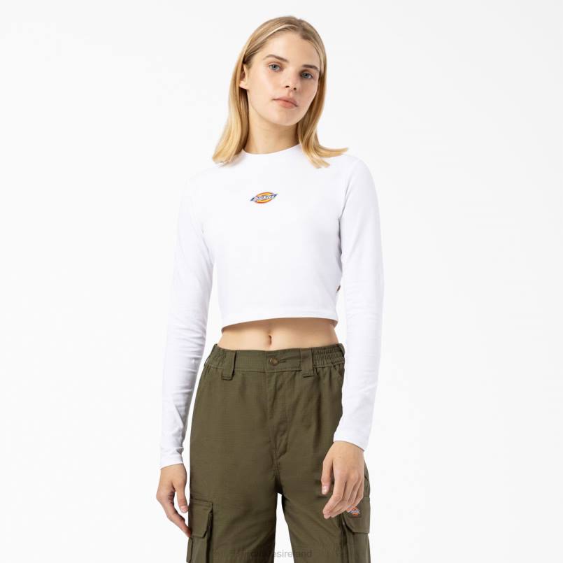 Dickies Women Maple Valley Logo Long Sleeve Cropped T-Shirt White (WH) N80J2054 Apparel