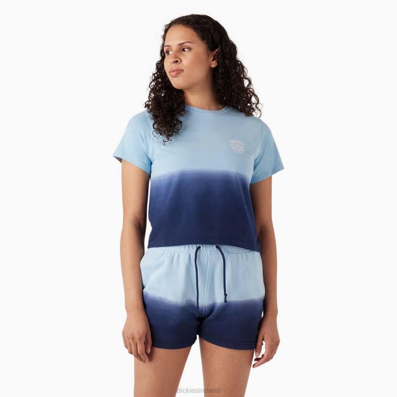Dickies Women Ombre Cropped T-Shirt Sky Blue/Ink Navy Dip Dye (SKD) N80J2183 Apparel