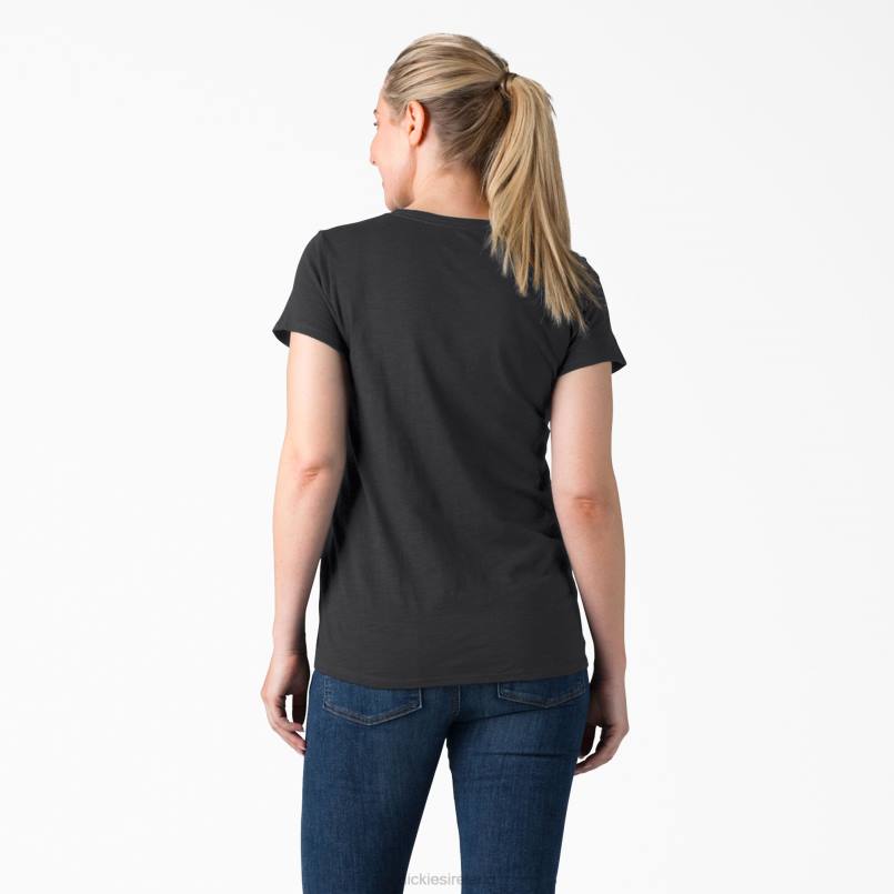 Dickies Women Short Sleeve V-Neck T-Shirt Black (KBK) N80J2065 Apparel