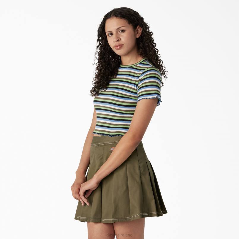 Dickies Women Striped Cropped Baby T-Shirt Mint/Military Explorer Stripe (NTS) N80J2077 Apparel