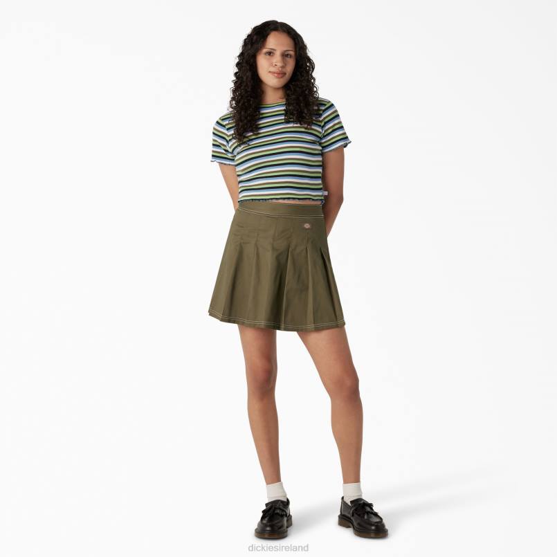 Dickies Women Striped Cropped Baby T-Shirt Mint/Military Explorer Stripe (NTS) N80J2077 Apparel