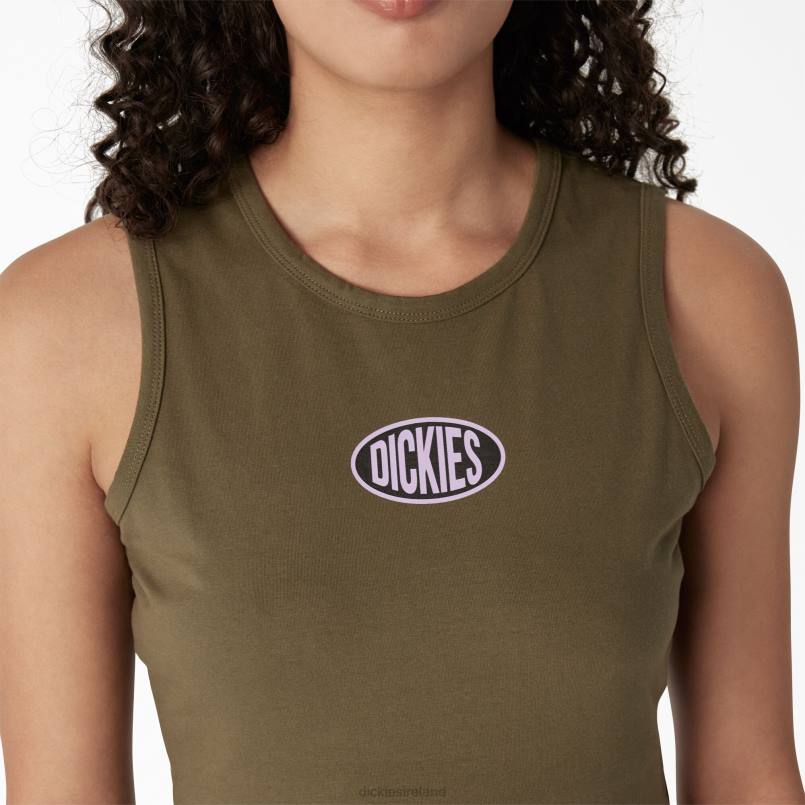 Dickies Women Racerback Cropped Tank Top Military Green (ML) N80J2172 Apparel