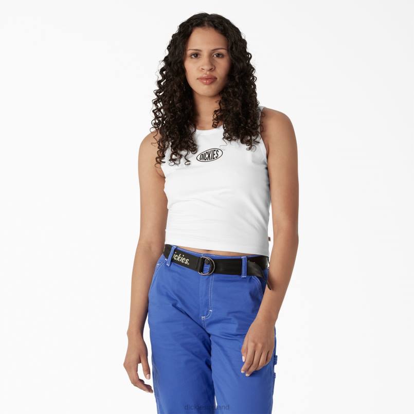 Dickies Women Racerback Cropped Tank Top White (WH) N80J2173 Apparel