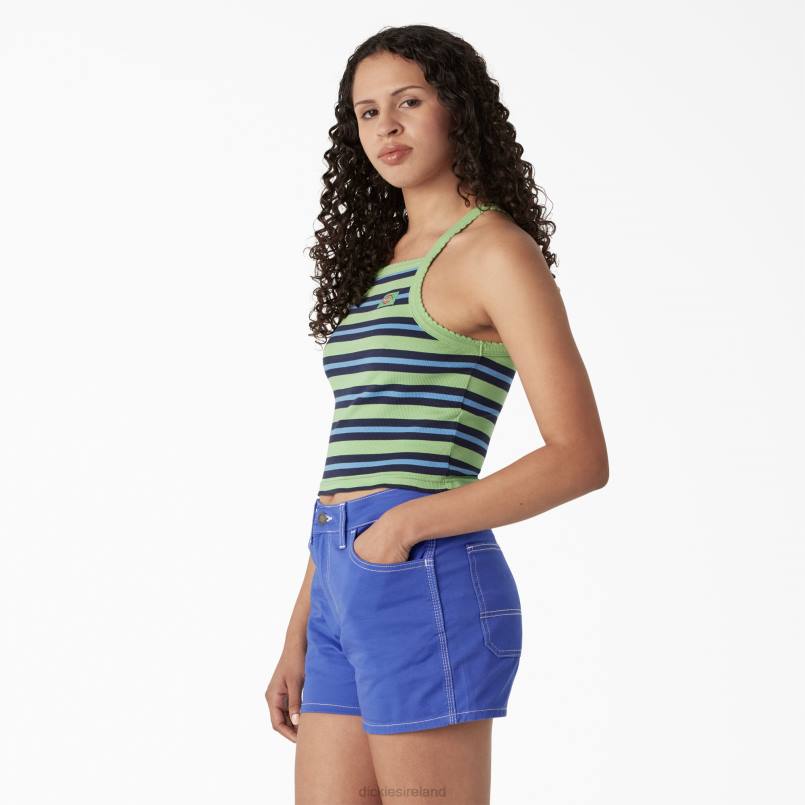 Dickies Women Rib Knit Cropped Tank Top Apple Mint Summer Fair Stripe (ASM) N80J2081 Apparel