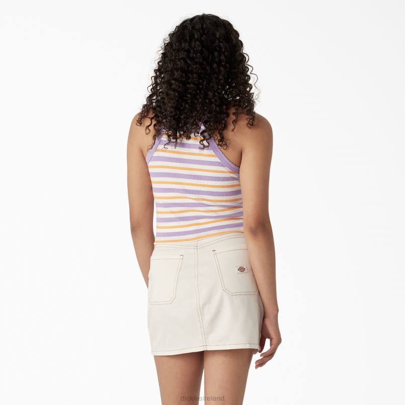 Dickies Women Rib Knit Cropped Tank Top Purple Summer Fair Stripe (UMS) N80J2086 Apparel