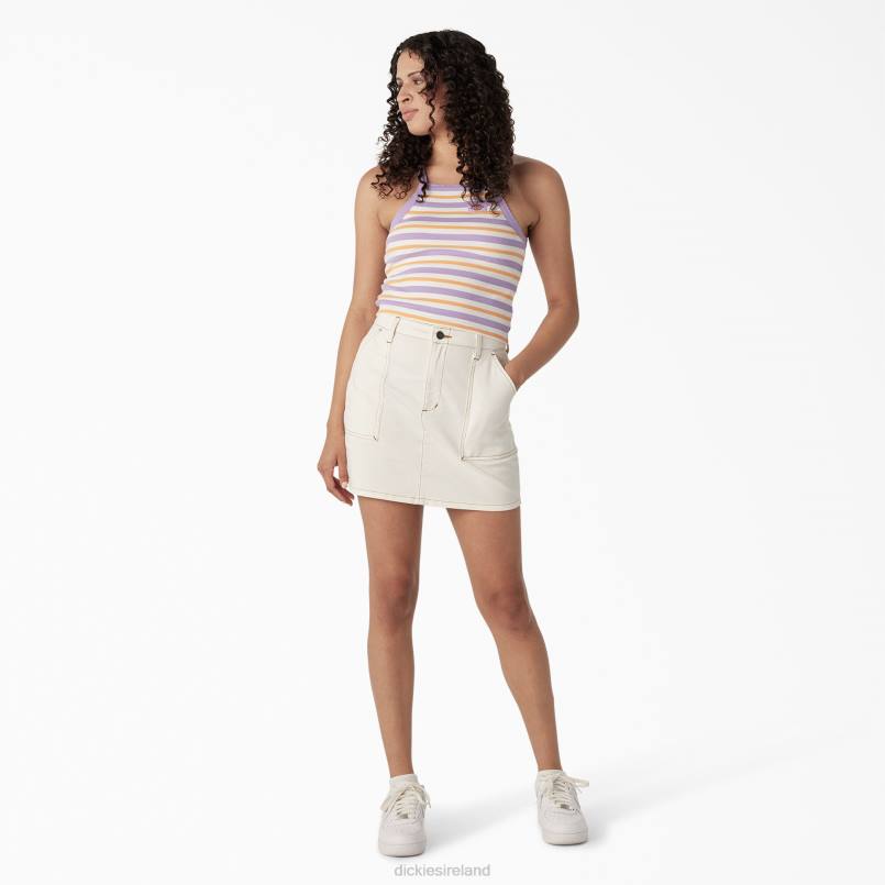 Dickies Women Rib Knit Cropped Tank Top Purple Summer Fair Stripe (UMS) N80J2086 Apparel