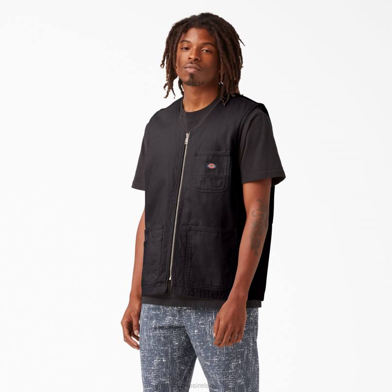 Dickies Men Stonewashed Duck Carpenter Vest Stonewashed Black (SBK) N80J1055 Apparel
