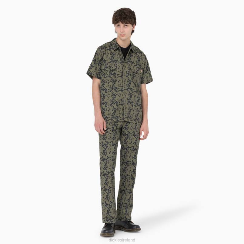 Dickies Men Drewsey Camo Short Sleeve Work Shirt Military Green Glitch Camo (MPE) N80J922 Work Apparel