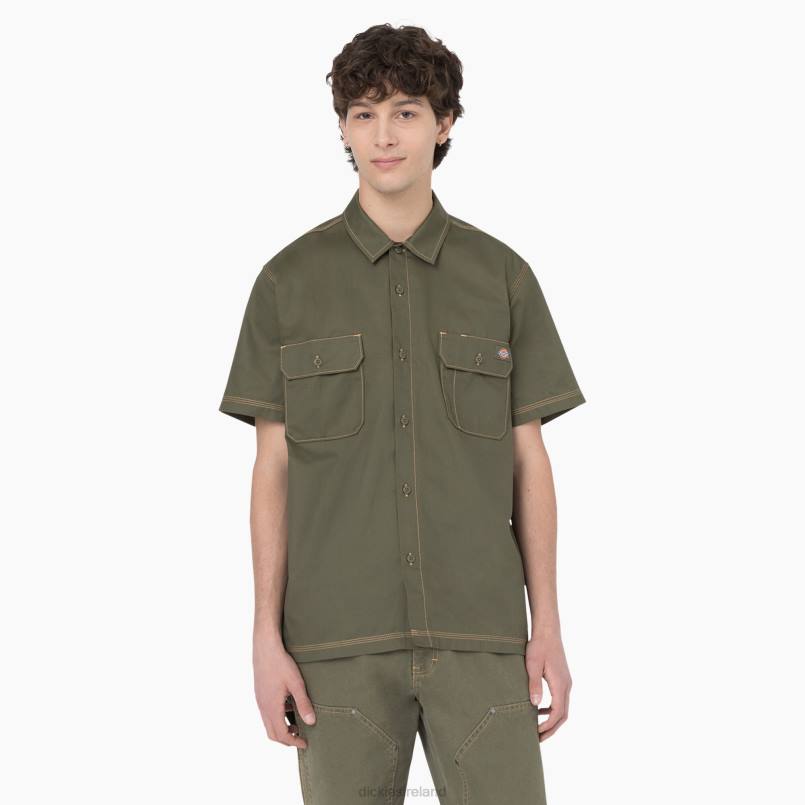 Dickies Men Madras Short Sleeve Work Shirt Military Green/Nugget Stitch (MGN) N80J761 Work Apparel