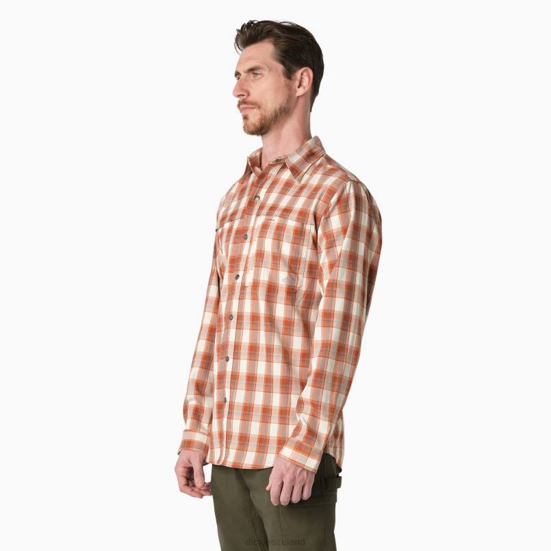 Dickies Men Cooling Long Sleeve Work Shirt Copper/Brown Plaid (C1W) N80J679 Work Apparel
