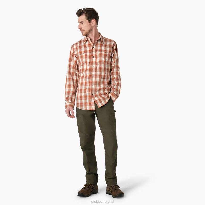Dickies Men Cooling Long Sleeve Work Shirt Copper/Brown Plaid (C1W) N80J679 Work Apparel