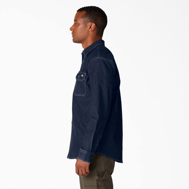 Dickies Men FLEX Denim Long Sleeve Shirt Dark Denim Wash (DW2) N80J727 Work Apparel