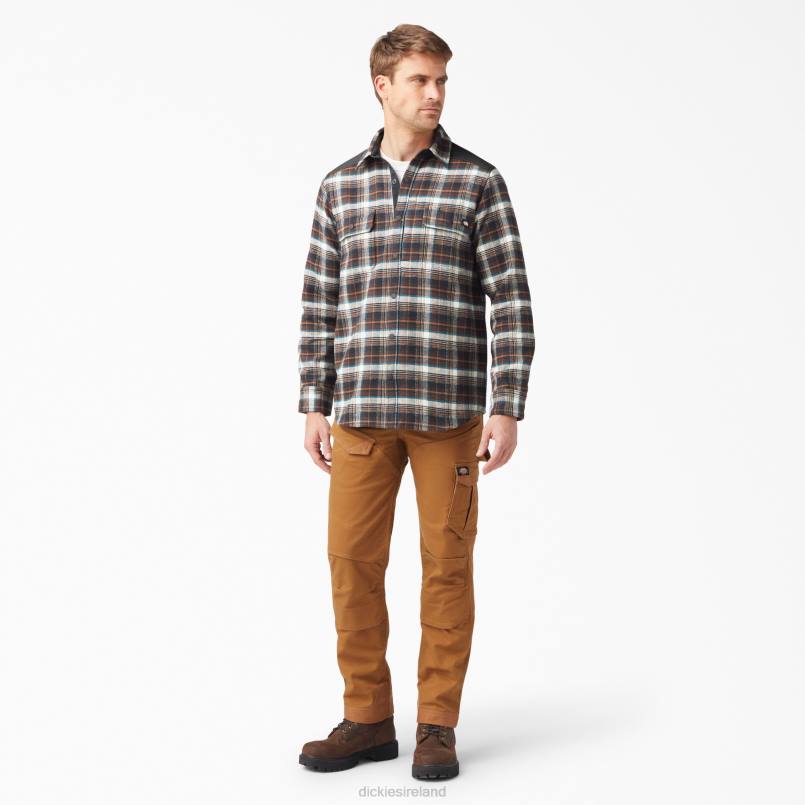 Dickies Men Heavyweight Brawny Flannel Shirt Chocolate Brown Plaid (A1H) N80J949 Work Apparel