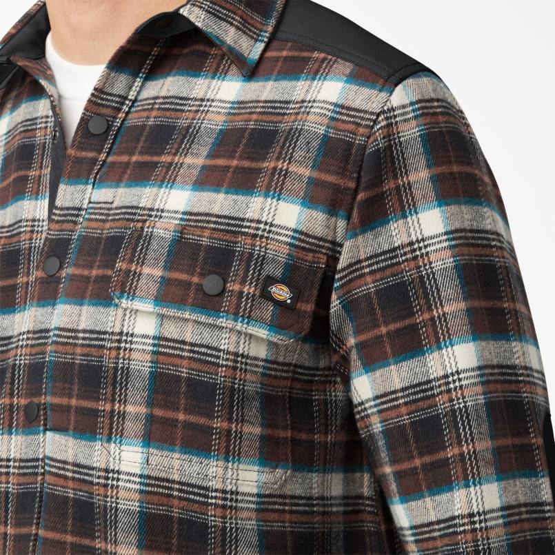 Dickies Men Heavyweight Brawny Flannel Shirt Chocolate Brown Plaid (A1H) N80J949 Work Apparel
